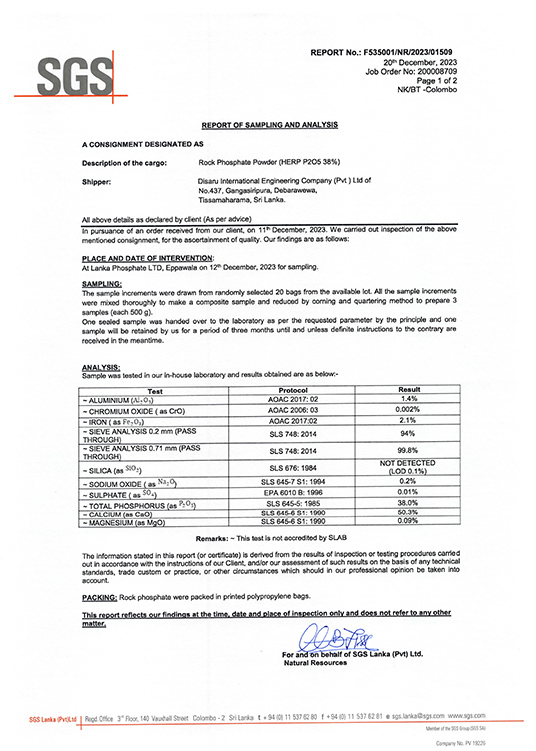 Rock Phosphate Certificate 2